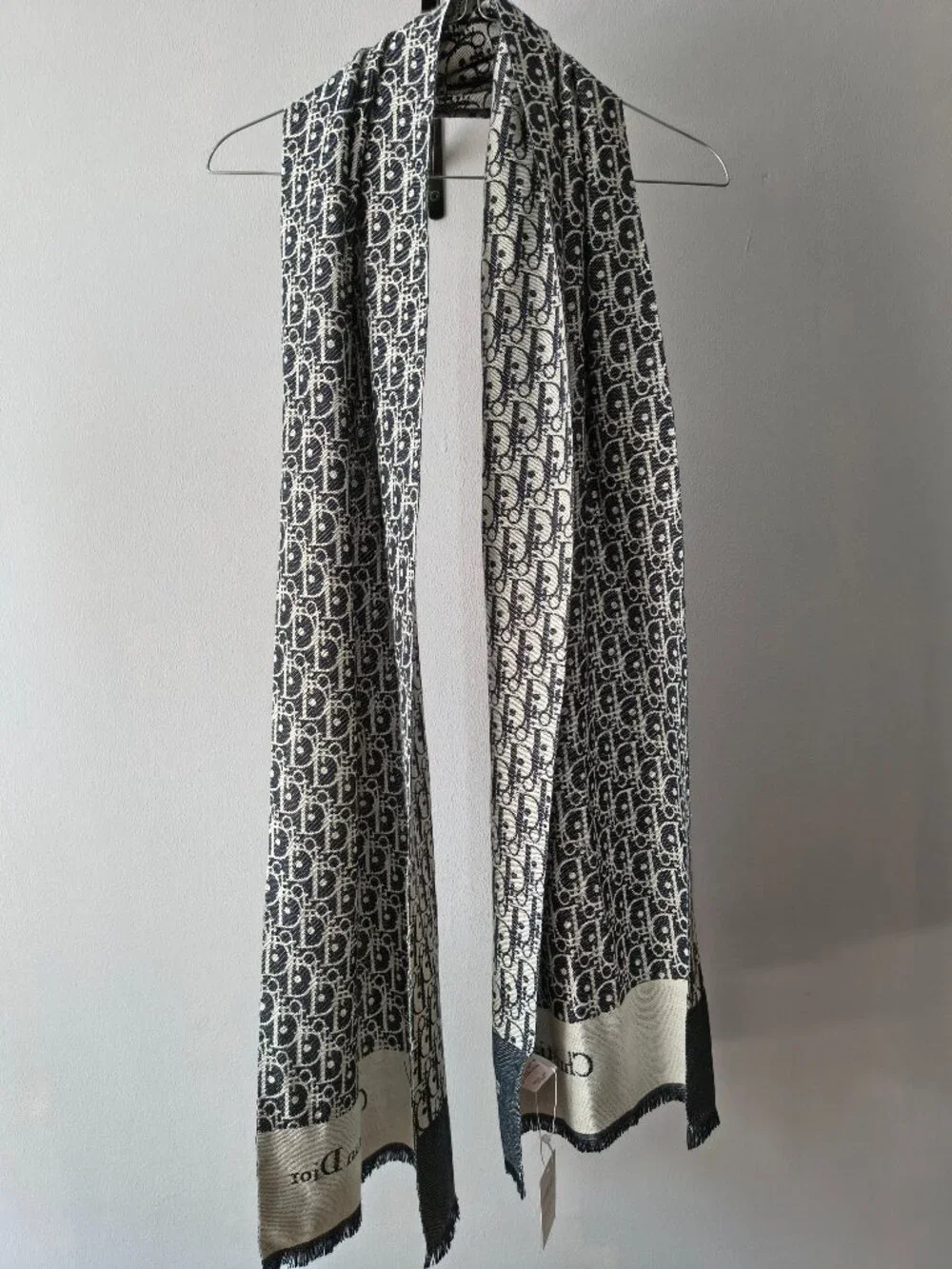 NWT Christian Dior Oblique Scarf Bleu Marine 100% Wool